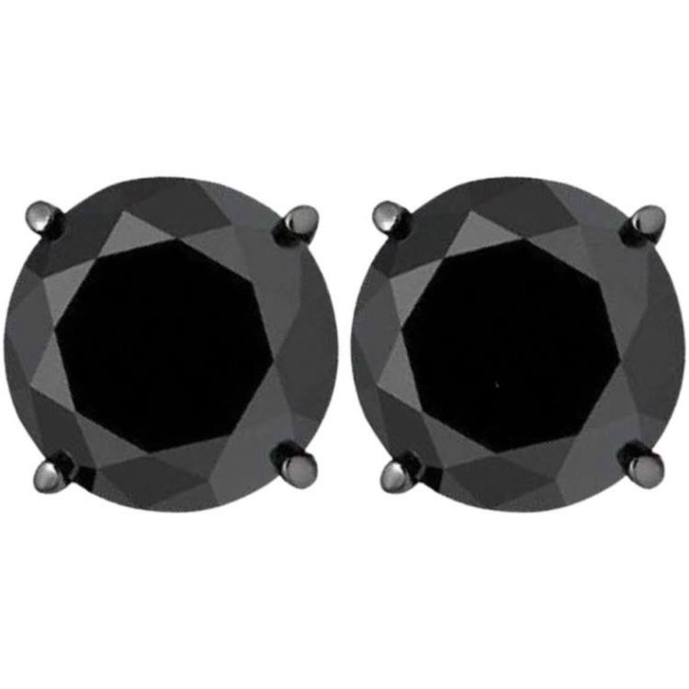 8mm 2 ct Each Round-Cut Black Diamond Earrings - Picture 7 of 16